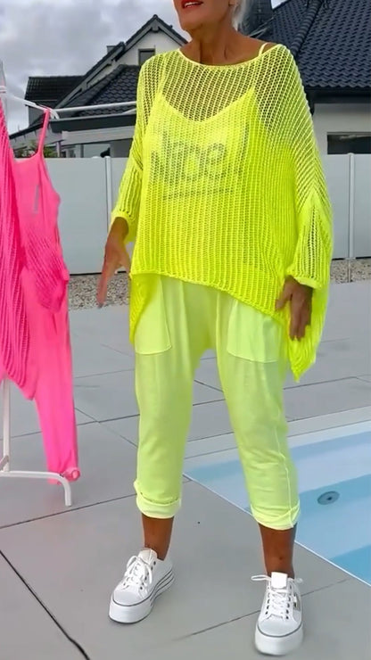 🌸Hängselbyxor med bokstavstryck för damer Jumpsuit+ Hollow Smock Casual Kostym