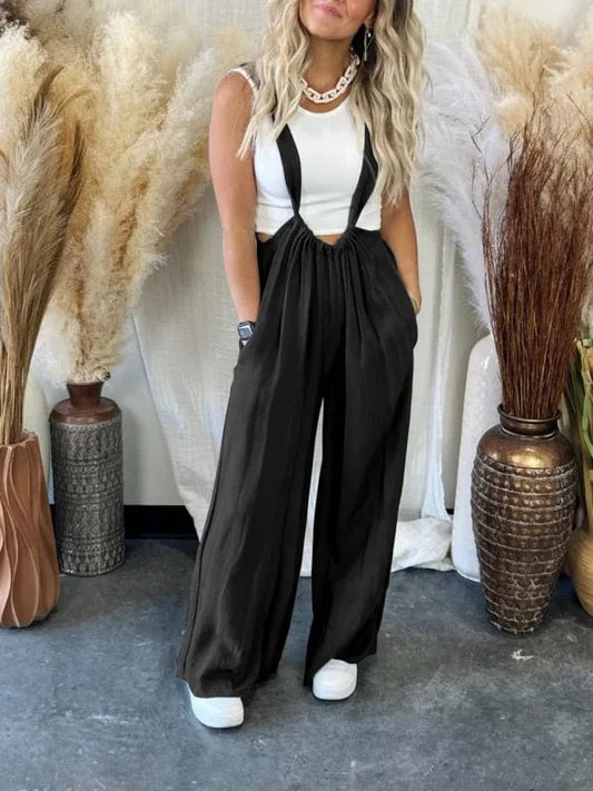 🔥50% rabatt sista dagen🔥Mjuk Löst Enfärgad Breda Ben Jumpsuit