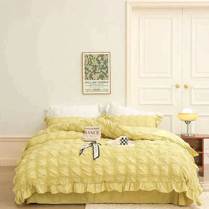 ✨2025 Neu✨4-teiliges Set aus eisigem Seersucker-Steppdecke mit Spitze für den Sommer✈️Kostenloser Versand🌐