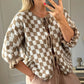 Trendig rutig stickad cardigan med knyt front för kvinnor