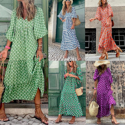 💖SISTA DAGEN FÖRSÄLJNING 50% RABATT💖 Elegant boho maxiklänning för kvinnor med puffärmar👗