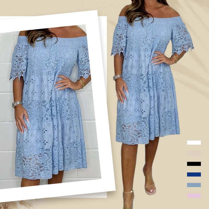 Spets ihålig patchwork axelbandslös klänning för kvinnor