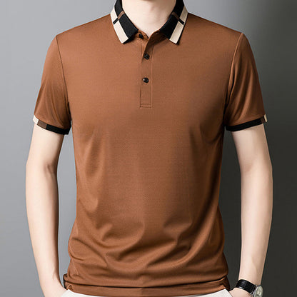 Kortärmad Stretch Ice Silk T-shirt med uppslag för mä