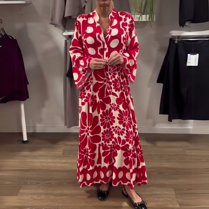 ❤️Locker Figursydd, ankellång klänning med blommigt tryck för kvinnor