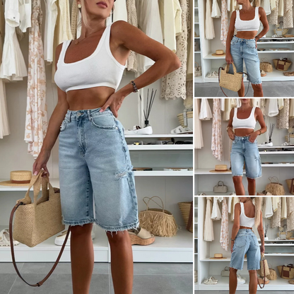 🌸Sommar Hot Sale 50%OFF🌸Retro Destroyed Denim Midi Pants
