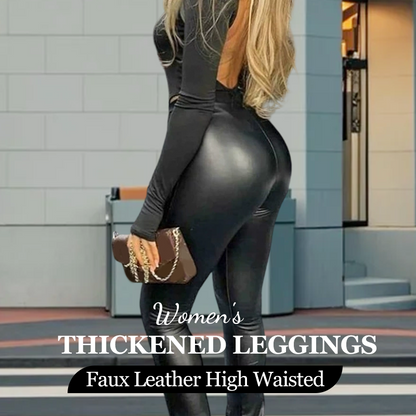 Dam leggings i tjockt läder med hög midja